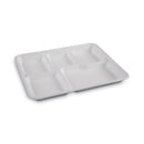 Boardwalk Bagasse Dinnerware, 5-Compartment Tray, 10 x 8, White, 500/Carton