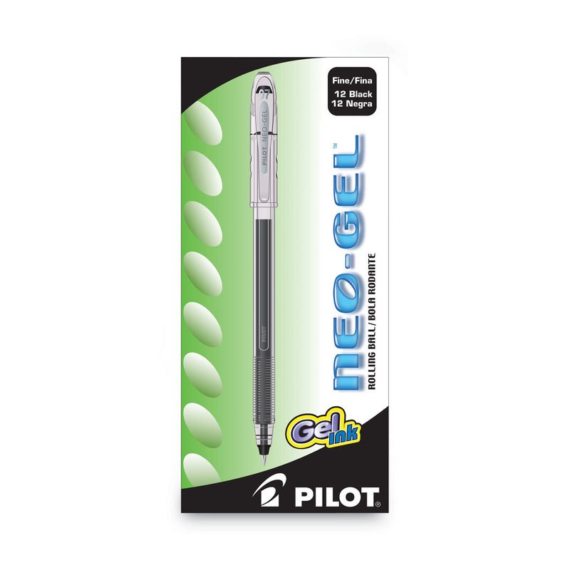 Pilot Neo-Gel Gel Pen, Stick, Fine 0.7 mm, Black Ink, Black Barrel, Dozen