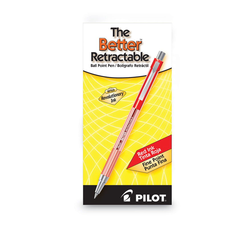 Pilot Better Ballpoint Pen, Retractable, Fine 0.7 mm, Red Ink, Translucent Red Barrel, Dozen