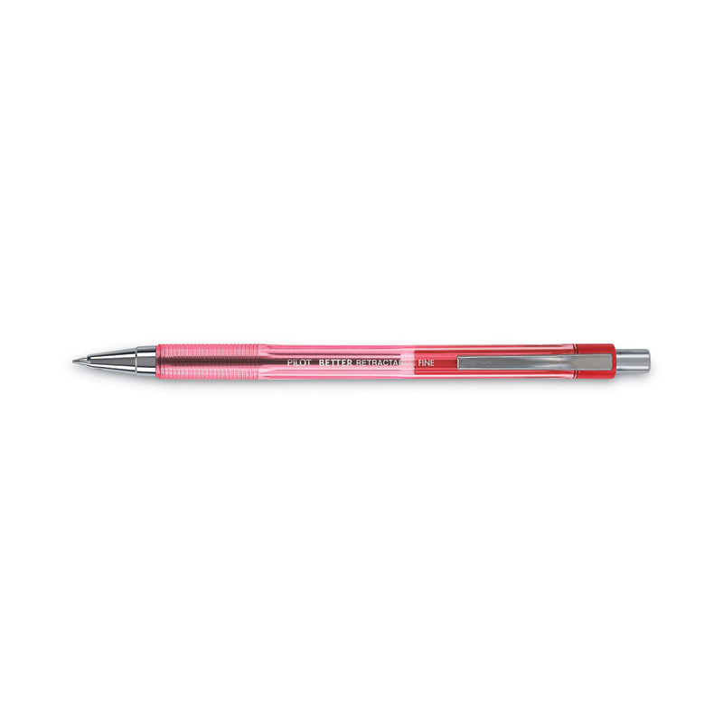 Pilot Better Ballpoint Pen, Retractable, Fine 0.7 mm, Red Ink, Translucent Red Barrel, Dozen