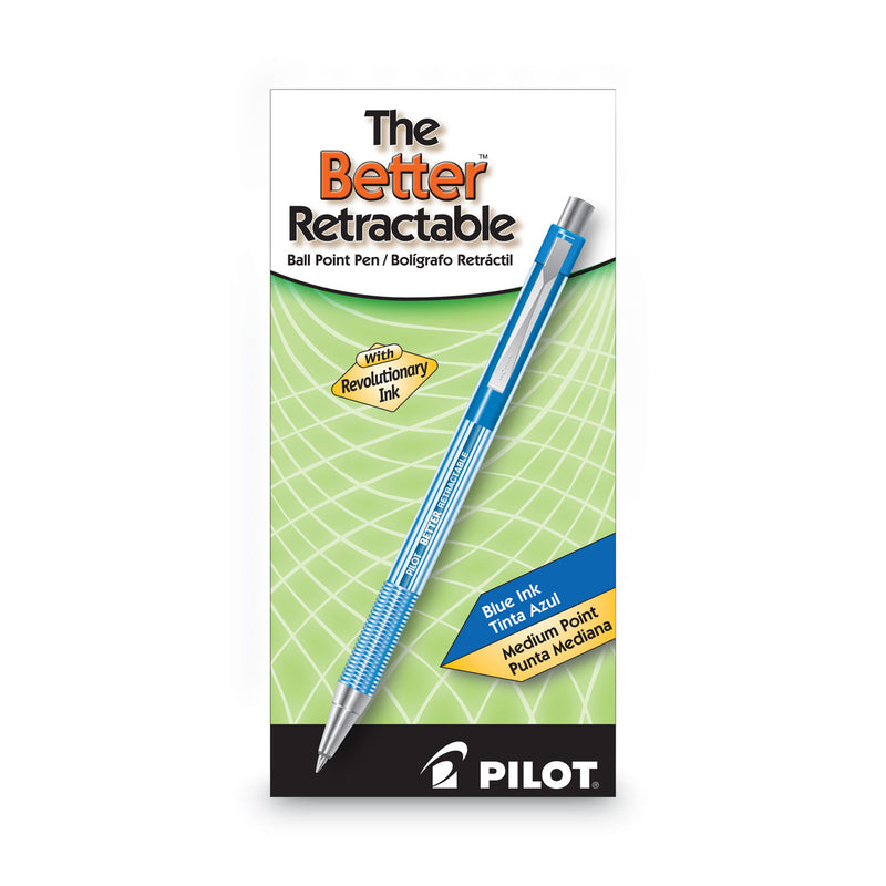 Pilot Better Ballpoint Pen, Retractable, Medium 1 mm, Blue Ink, Translucent Blue Barrel, Dozen