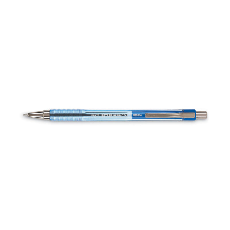 Pilot Better Ballpoint Pen, Retractable, Medium 1 mm, Blue Ink, Translucent Blue Barrel, Dozen