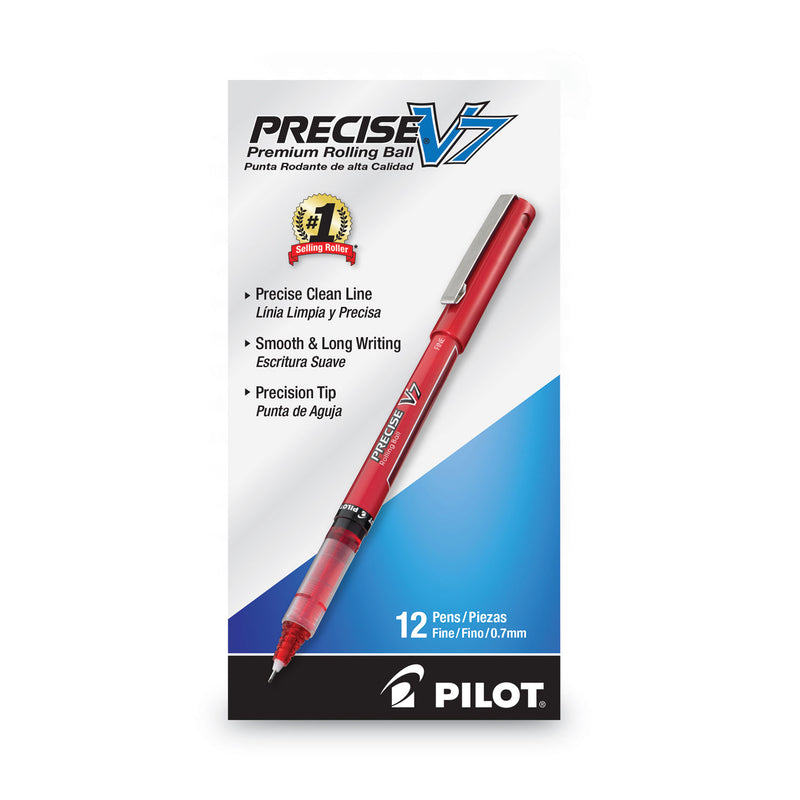 Pilot Precise V7 Roller Ball Pen, Stick, Fine 0.7 mm, Red Ink, Red Barrel, Dozen