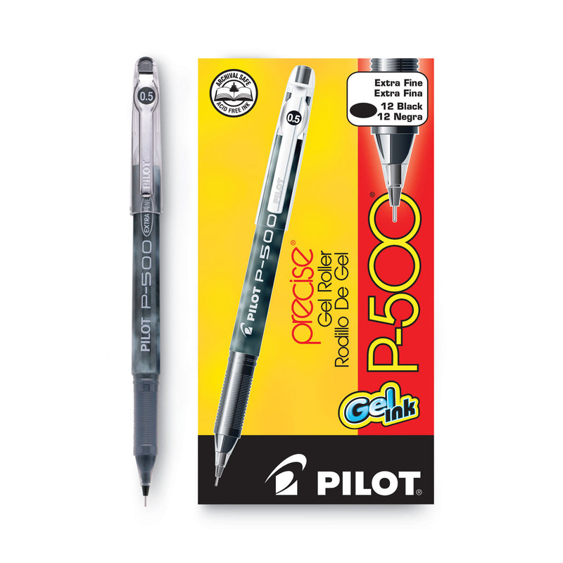 Pilot Precise P-500 Gel Pen, Stick, Extra-Fine 0.5 mm, Black Ink, Black Barrel, Dozen