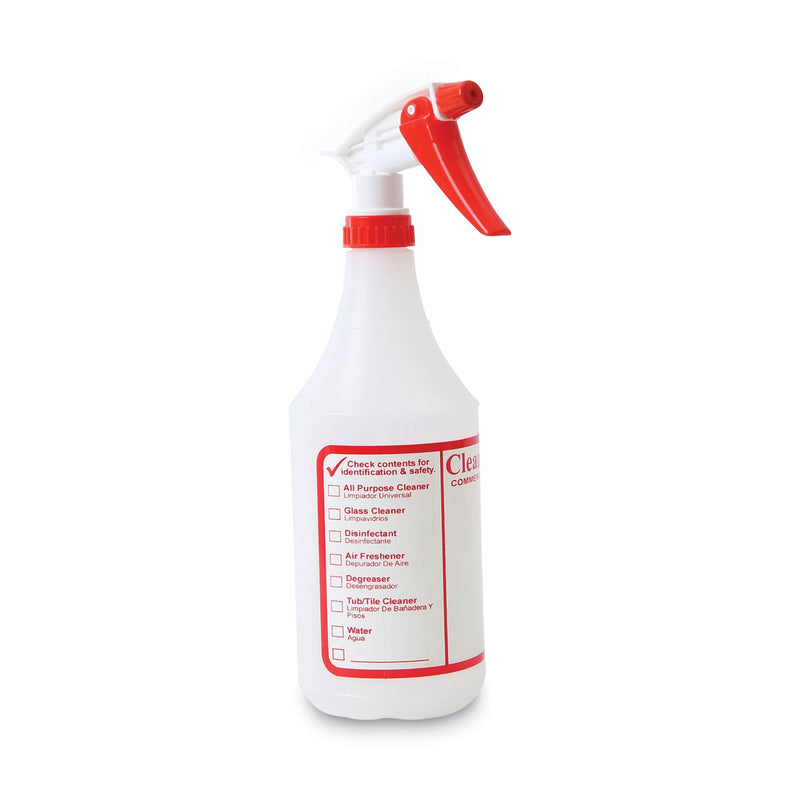 Boardwalk Trigger Spray Bottle, 32 oz, Clear/Red, HDPE, 3/Pack