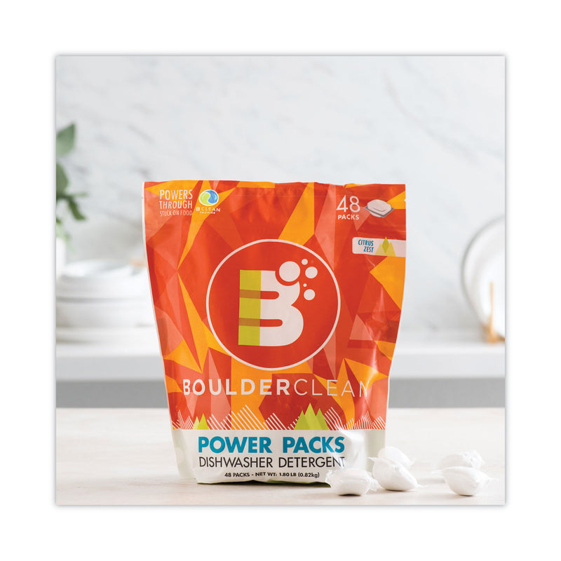 Boulder Clean Dishwasher Detergent Power Packs, Citrus Zest, 48 Tab Pouch, 6/Carton
