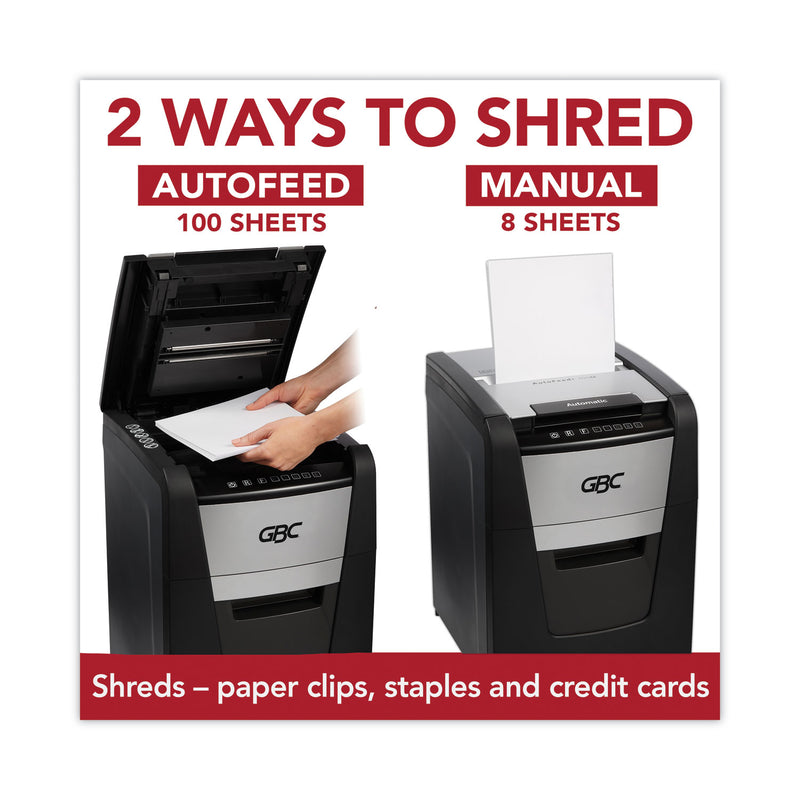 GBC AutoFeed+ 100X Super Cross-Cut Home Office Shredder, 100 Auto/8 Manual Sheet Capacity