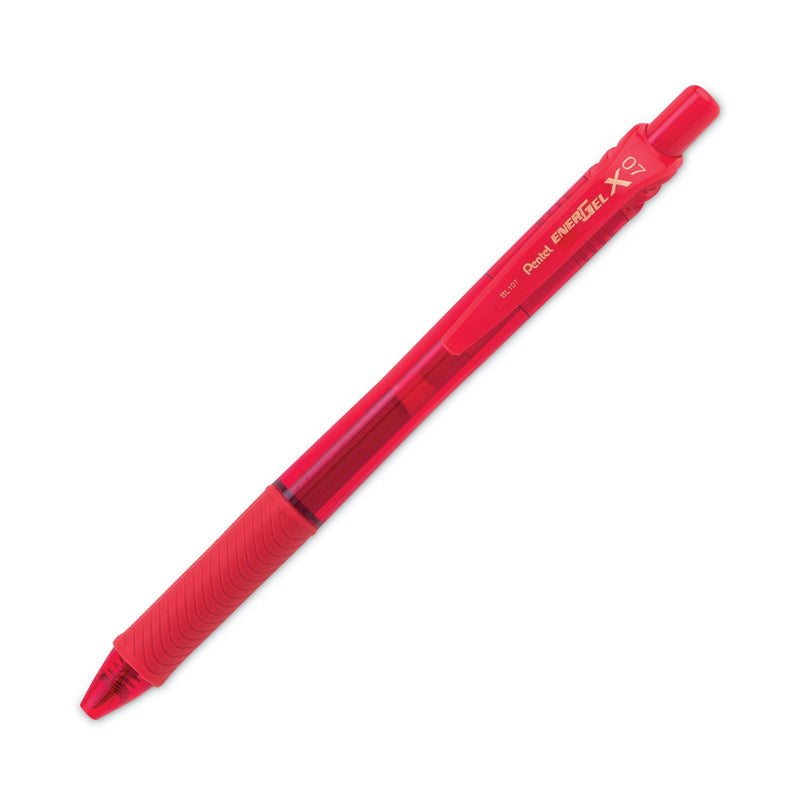 Pentel EnerGel-X Gel Pen, Retractable, Medium 0.7 mm, Red Ink, Red Barrel, Dozen