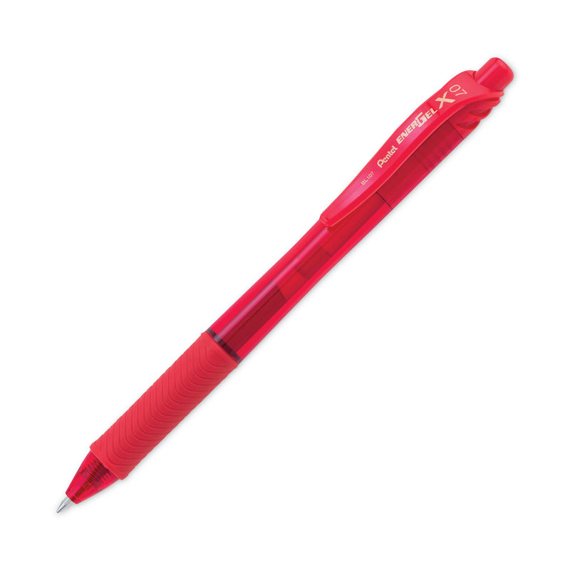 Pentel EnerGel-X Gel Pen, Retractable, Medium 0.7 mm, Red Ink, Red Barrel, Dozen