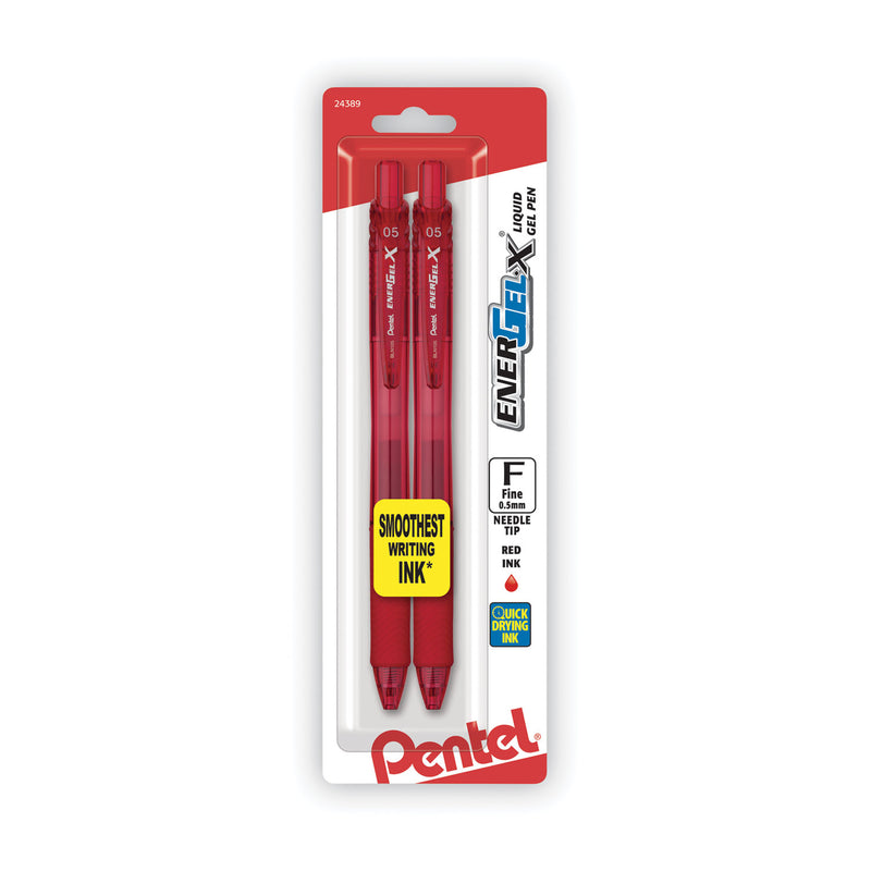 Pentel EnerGel-X Gel Pen, Retractable, Fine 0.5 mm Needle Tip, Red Ink, Red Barrel, Dozen