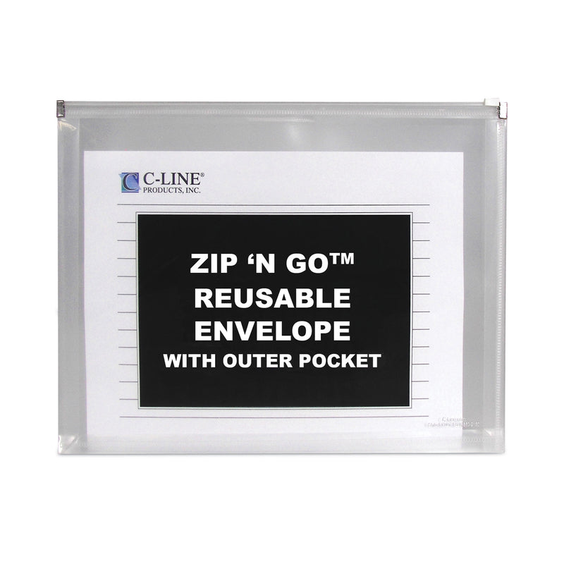 C-Line Zip 'N Go Reusable Envelope with Outer Pocket, 1" Capacity, 2 Sections, 10 x 13, Clear, 3/Pack