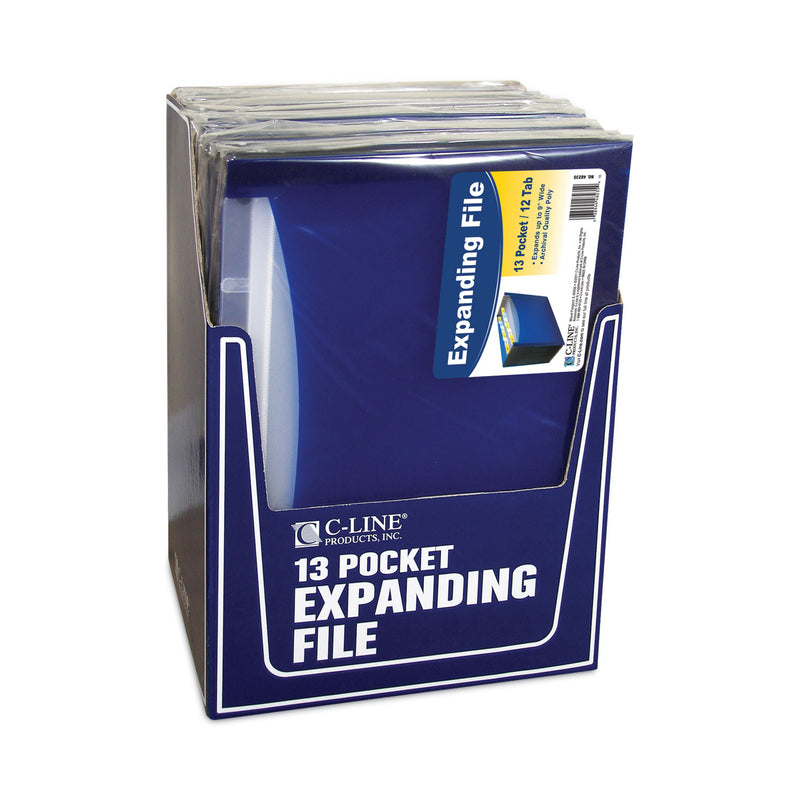 C-Line 13-Pocket Expanding File, 9.25" Expansion, 13 Sections, 1/6-Cut Tabs, Letter Size, Blue
