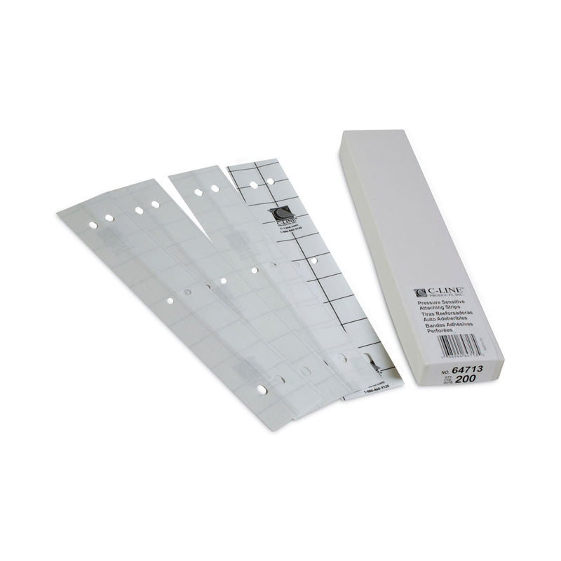 C-Line Self-Adhesive Attaching Strips, 3-Hole Punched, 1 x 11, Clear, 200/Box