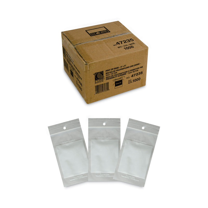 C-Line Write-On Poly Bags, 2 mil, 3" x 5", Clear, 1,000/Carton