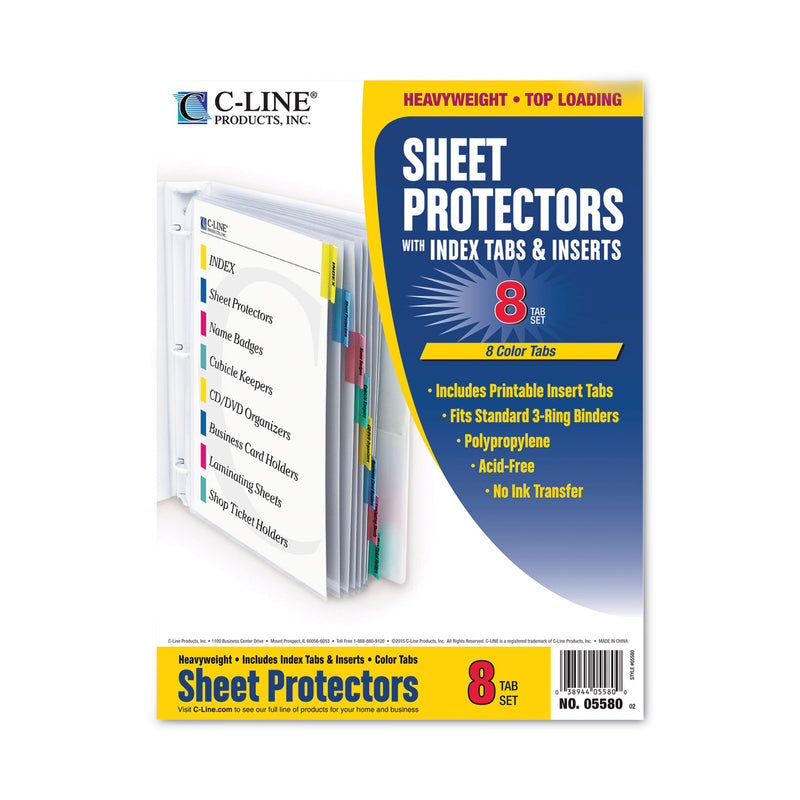 C-Line Sheet Protectors with Index Tabs, Assorted Color Tabs, 2", 11 x 8.5, 8/Set
