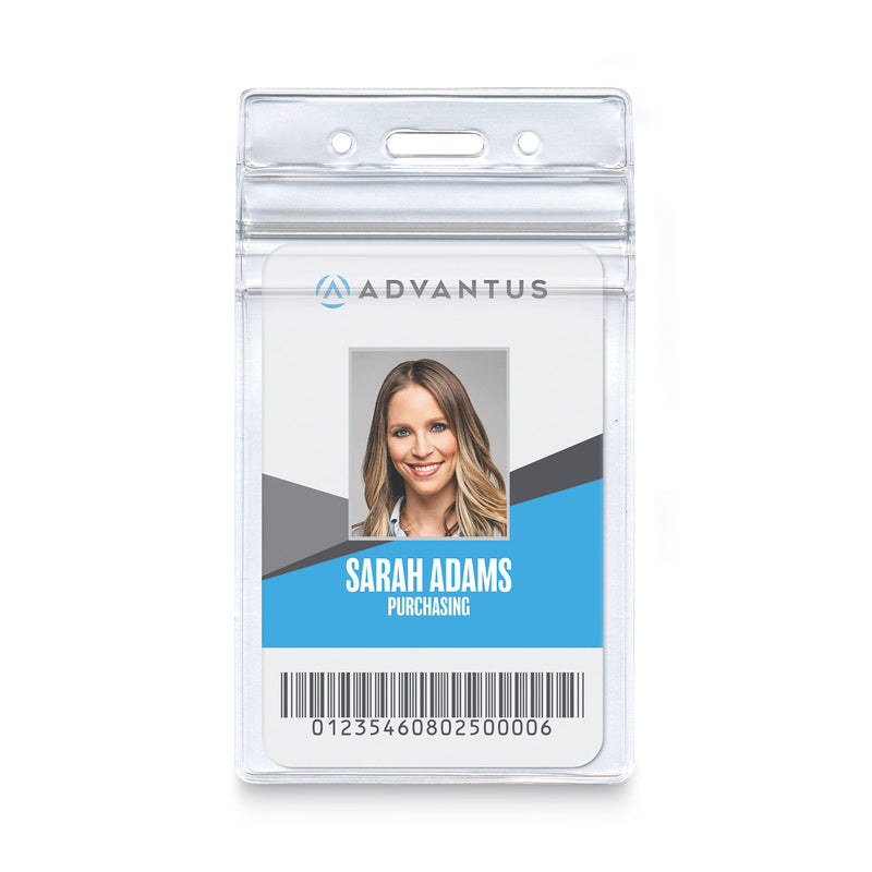 Advantus Resealable ID Badge Holders, Vertical, Frosted 3.68" x 5" Holder, 2.62" x 3.75" Insert, 50/Pack