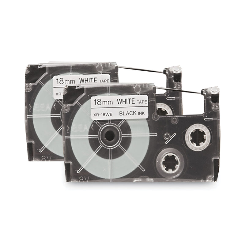 Casio Tape Cassettes for KL Label Makers, 0.75" x 26 ft, Black on White, 2/Pack