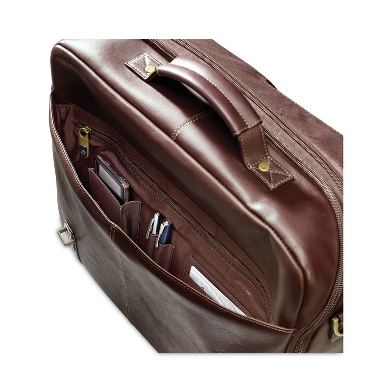 Samsonite Leather Flapover Case, Fits Devices Up to 15.6", Leather, 16 x 6 x 13, Brown