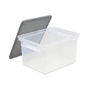 Storex Portable File Tote with Locking Handles, Letter/Legal Files, 18.5" x 14.25" x 10.88", Clear/Silver