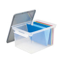 Storex Portable File Tote with Locking Handles, Letter/Legal Files, 18.5" x 14.25" x 10.88", Clear/Silver