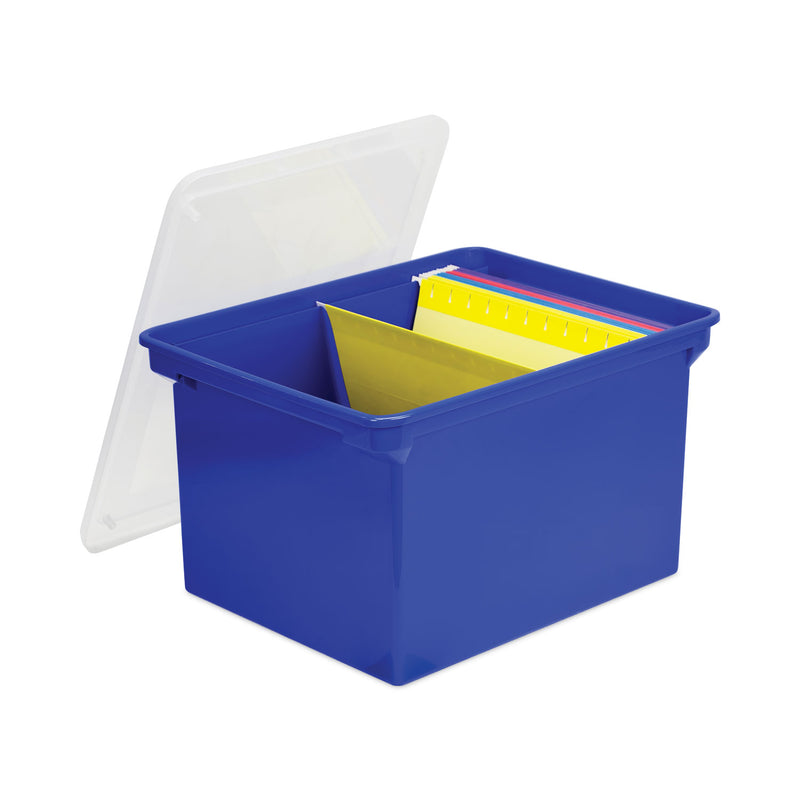 Storex Plastic File Tote, Letter/Legal Files, 18.5" x 14.25" x 10.88", Blue/Clear