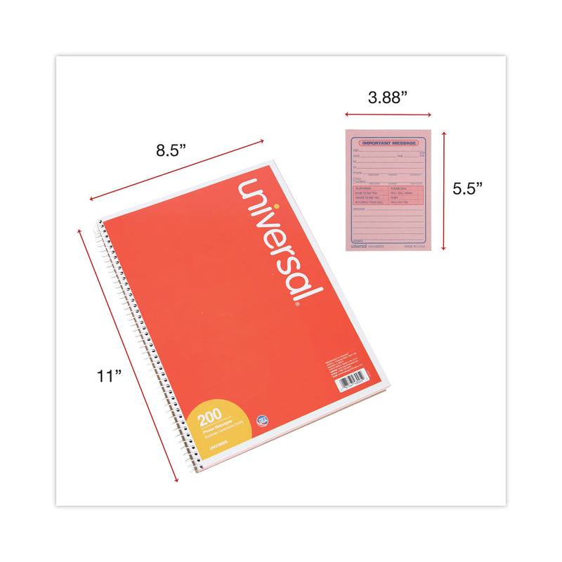 Universal Wirebound Message Books, Two-Part Carbonless, 5.5 x 3.19, 4/Page, 200 Forms