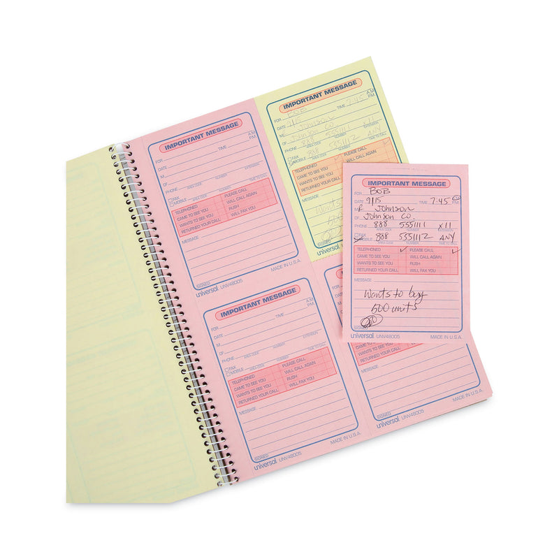 Universal Wirebound Message Books, Two-Part Carbonless, 5.5 x 3.19, 4/Page, 200 Forms