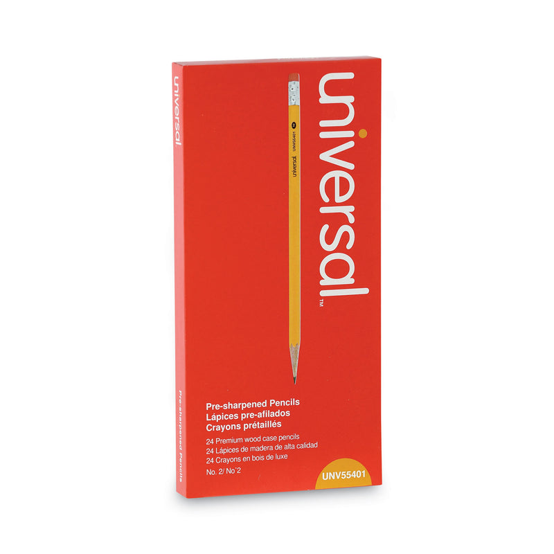Universal #2 Pre-Sharpened Woodcase Pencil, HB (#2), Black Lead, Yellow Barrel, 24/Pack