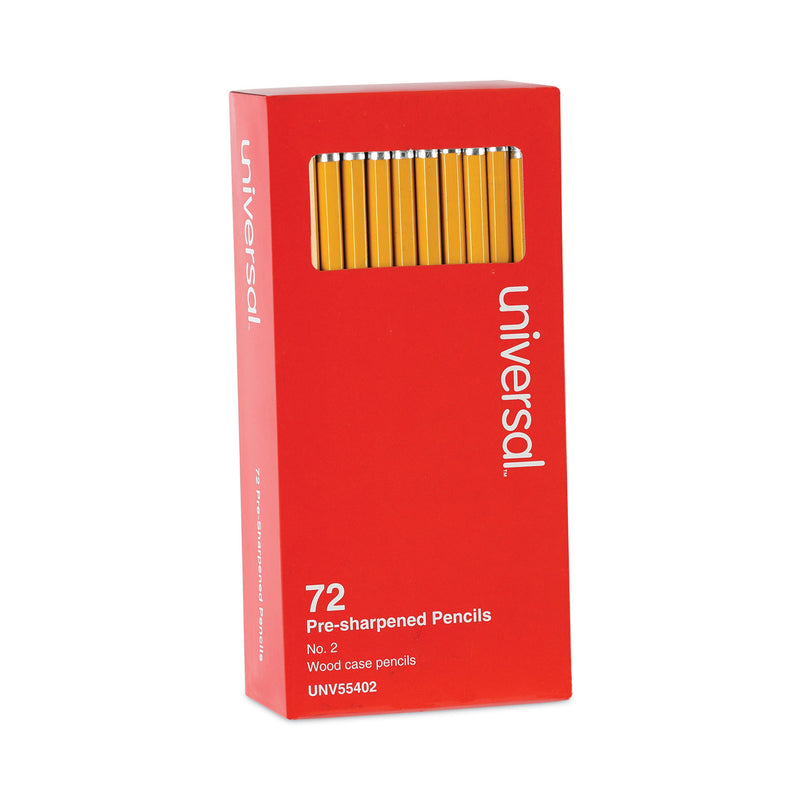 Universal #2 Pre-Sharpened Woodcase Pencil, HB (#2), Black Lead, Yellow Barrel, 72/Pack