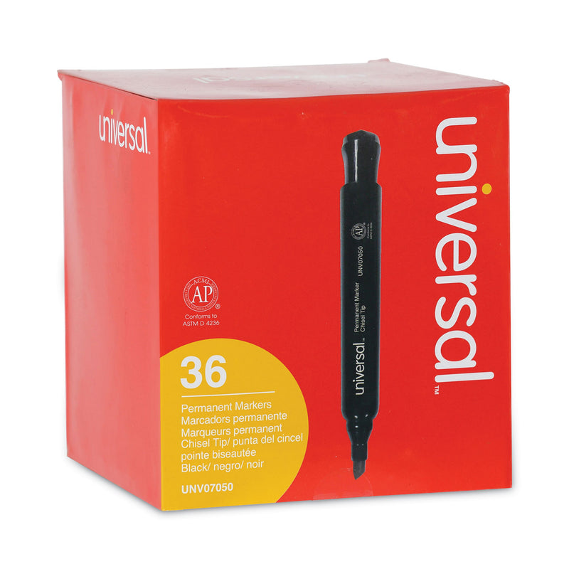 Universal Chisel Tip Permanent Marker Value Pack, Broad Chisel Tip, Black, 36/Pack