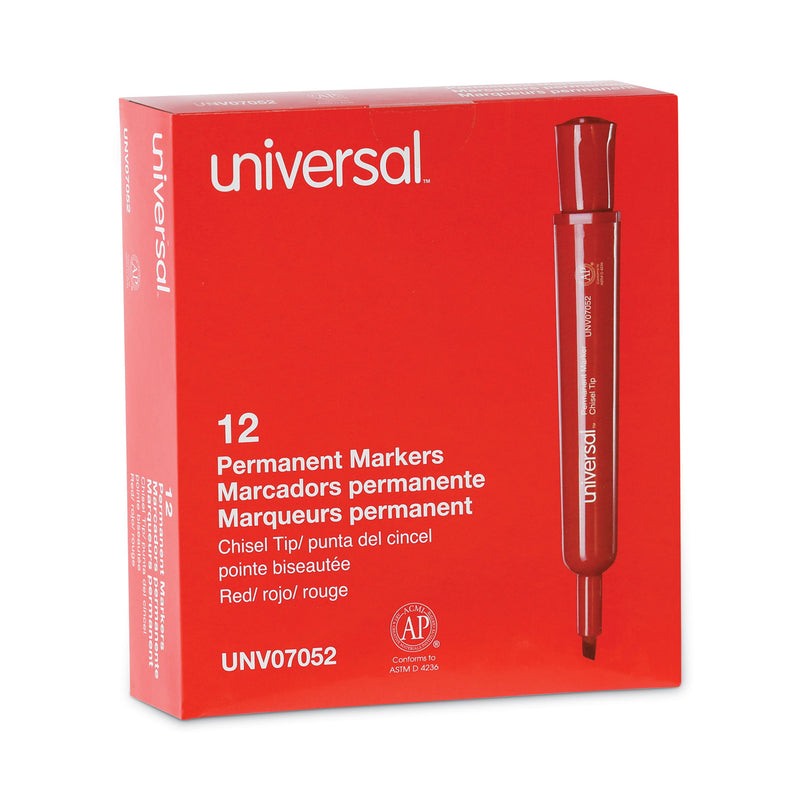 Universal Chisel Tip Permanent Marker, Broad Chisel Tip, Red, Dozen