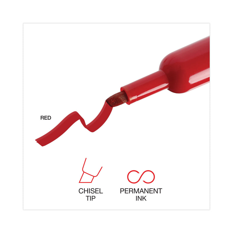 Universal Chisel Tip Permanent Marker, Broad Chisel Tip, Red, Dozen