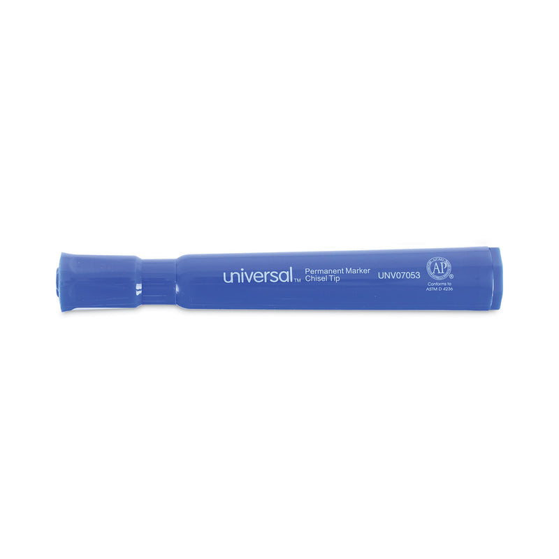 Universal Chisel Tip Permanent Marker, Broad Chisel Tip, Blue, Dozen