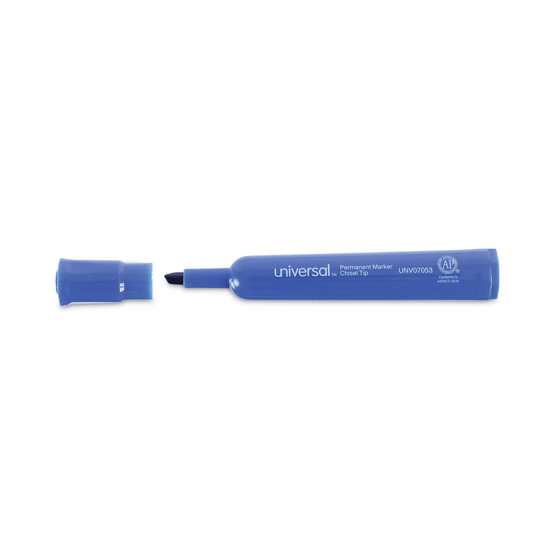 Universal Chisel Tip Permanent Marker, Broad Chisel Tip, Blue, Dozen
