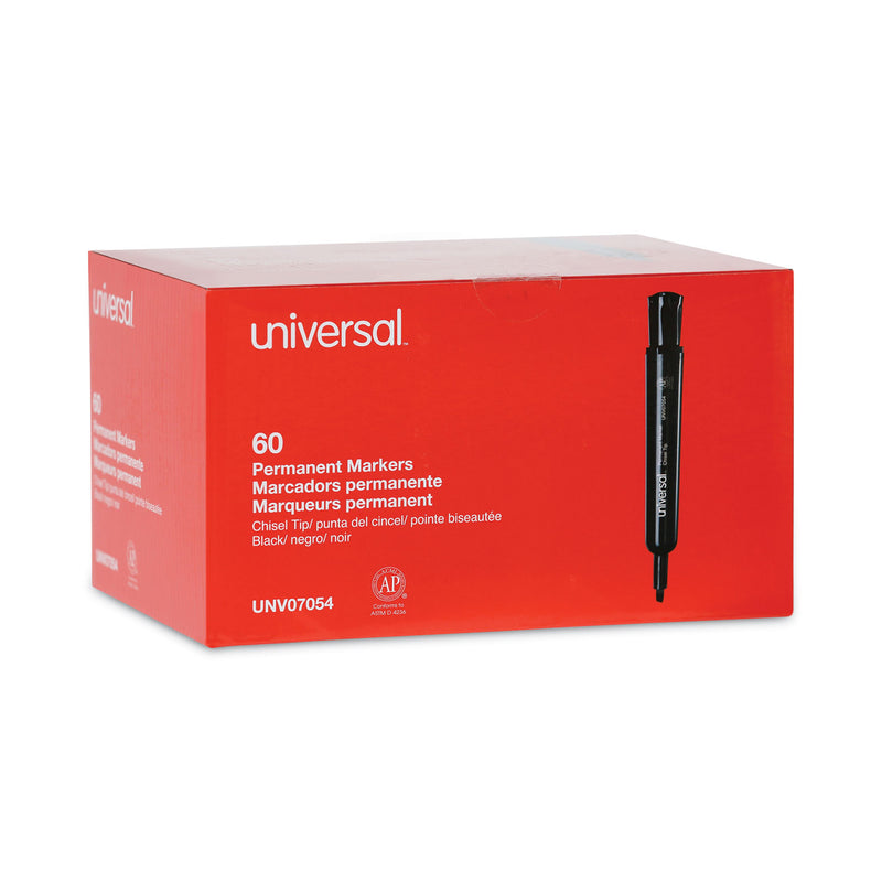 Universal Chisel Tip Permanent Marker Value Pack, Broad Chisel Tip, Black, 60/Pack