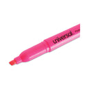 Universal Pocket Highlighters, Fluorescent Pink Ink, Chisel Tip, Pink Barrel, Dozen