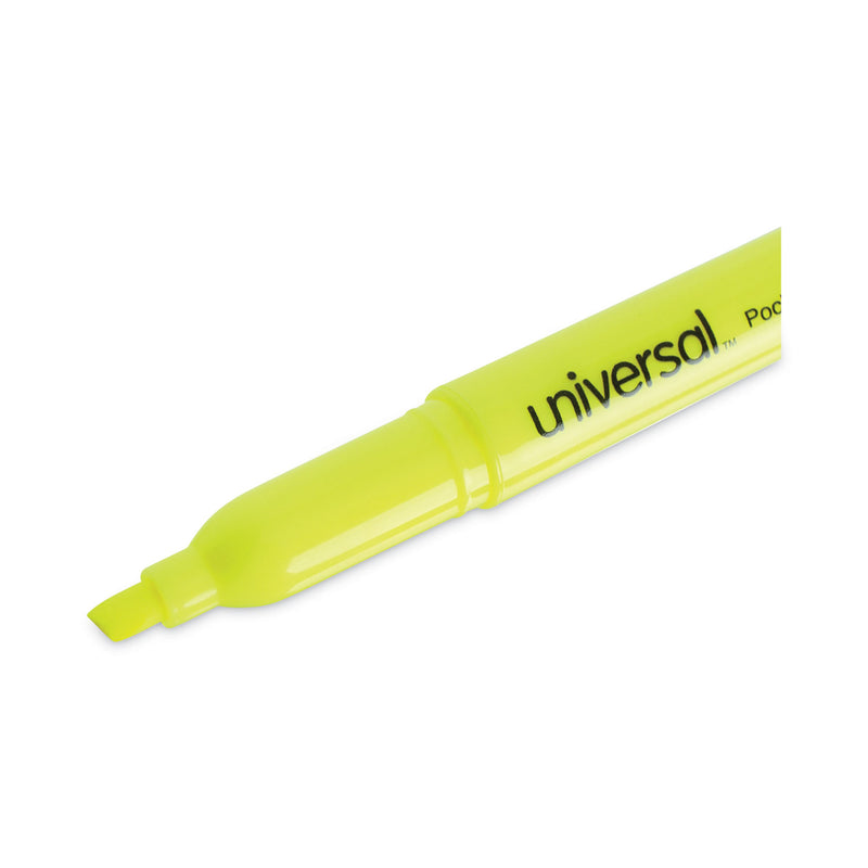 Universal Pocket Highlighter Value Pack, Fluorescent Yellow Ink, Chisel Tip, Yellow Barrel, 36/Pack