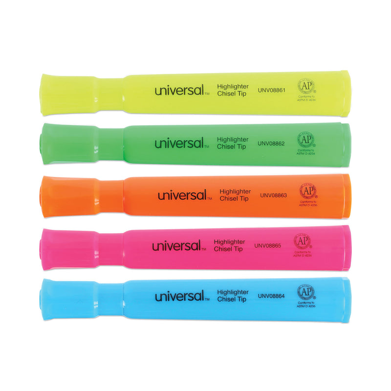 Universal Desk Highlighters, Assorted Ink Colors, Chisel Tip, Assorted Barrel Colors, 5/Set