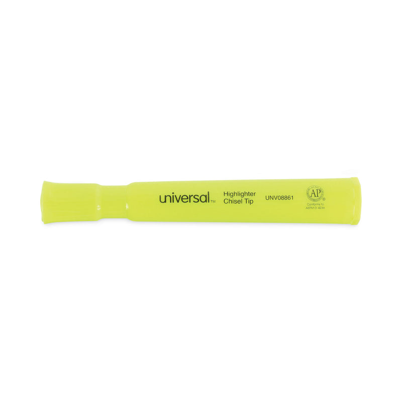 Universal Desk Highlighters, Fluorescent Yellow Ink, Chisel Tip, Yellow Barrel, Dozen