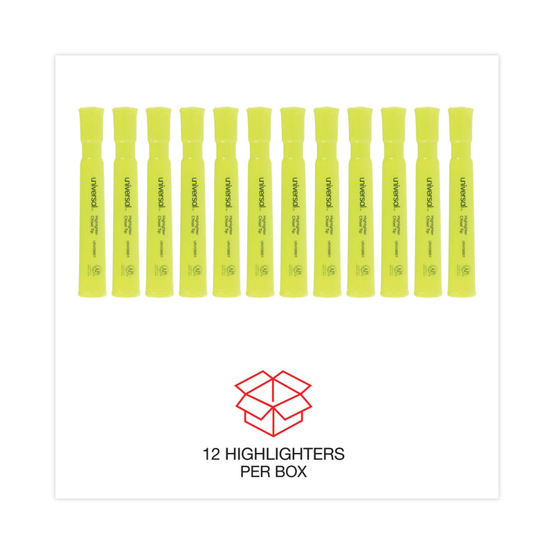 Universal Desk Highlighters, Fluorescent Yellow Ink, Chisel Tip, Yellow Barrel, Dozen