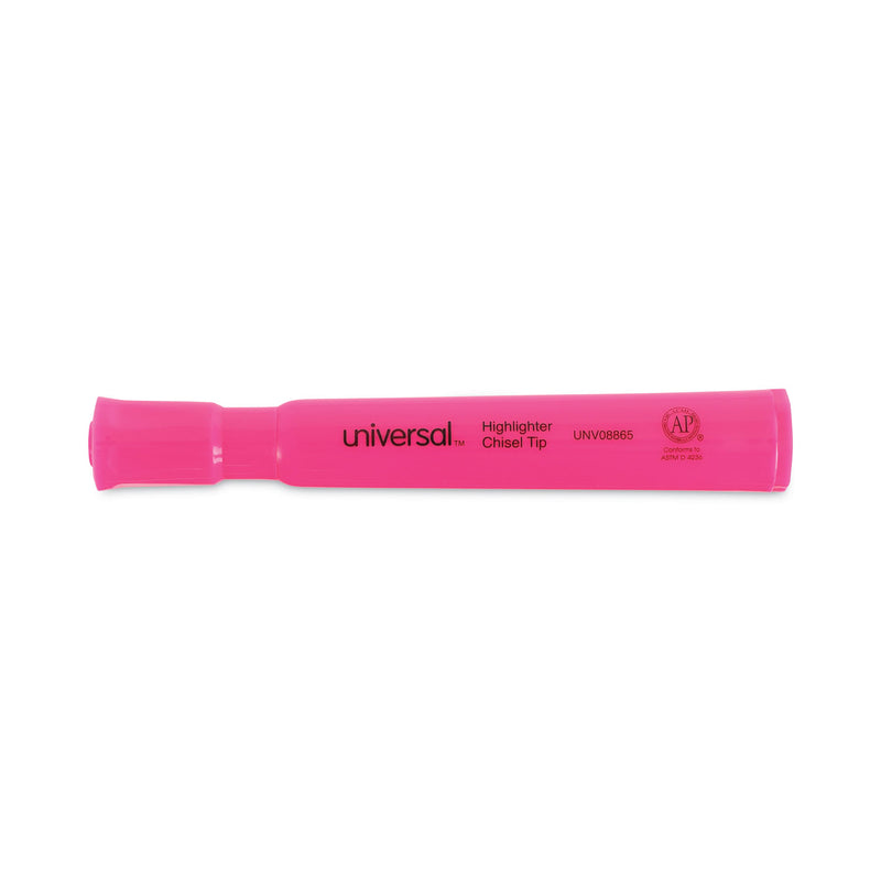 Universal Desk Highlighters, Fluorescent Pink Ink, Chisel Tip, Pink Barrel, Dozen