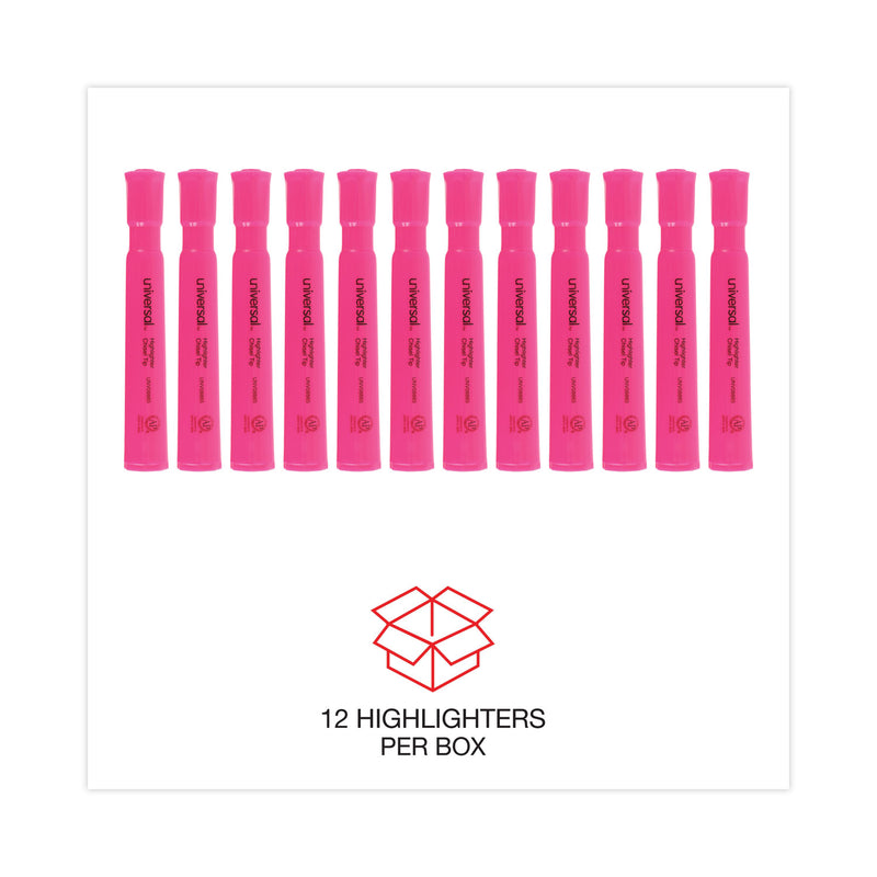 Universal Desk Highlighters, Fluorescent Pink Ink, Chisel Tip, Pink Barrel, Dozen