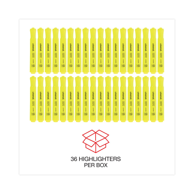 Universal Desk Highlighter Value Pack, Fluorescent Yellow Ink, Chisel Tip, Yellow Barrel, 36/Pack