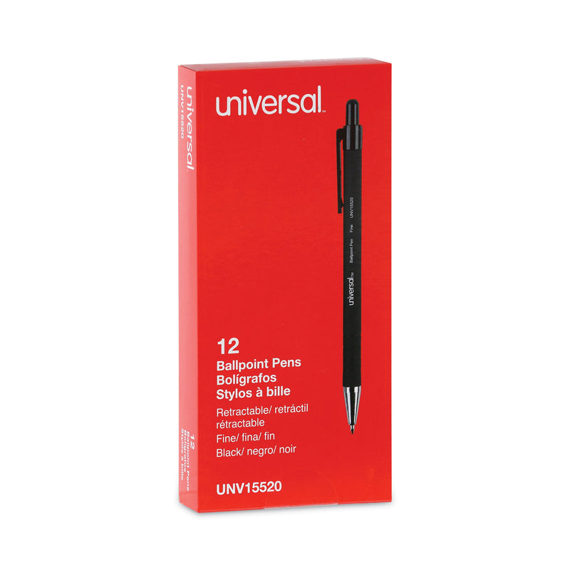 Universal Ballpoint Pen, Retractable, Fine 0.7 mm, Black Ink, Black Barrel, Dozen