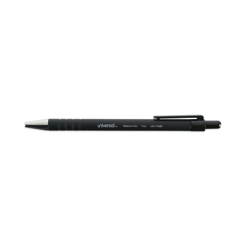 Universal Ballpoint Pen, Retractable, Fine 0.7 mm, Black Ink, Black Barrel, Dozen