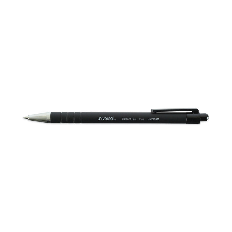 Universal Ballpoint Pen, Retractable, Fine 0.7 mm, Black Ink, Black Barrel, Dozen