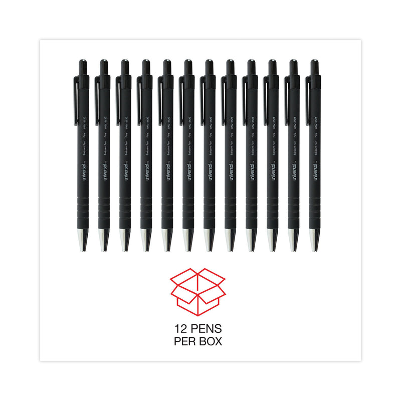 Universal Ballpoint Pen, Retractable, Fine 0.7 mm, Black Ink, Black Barrel, Dozen