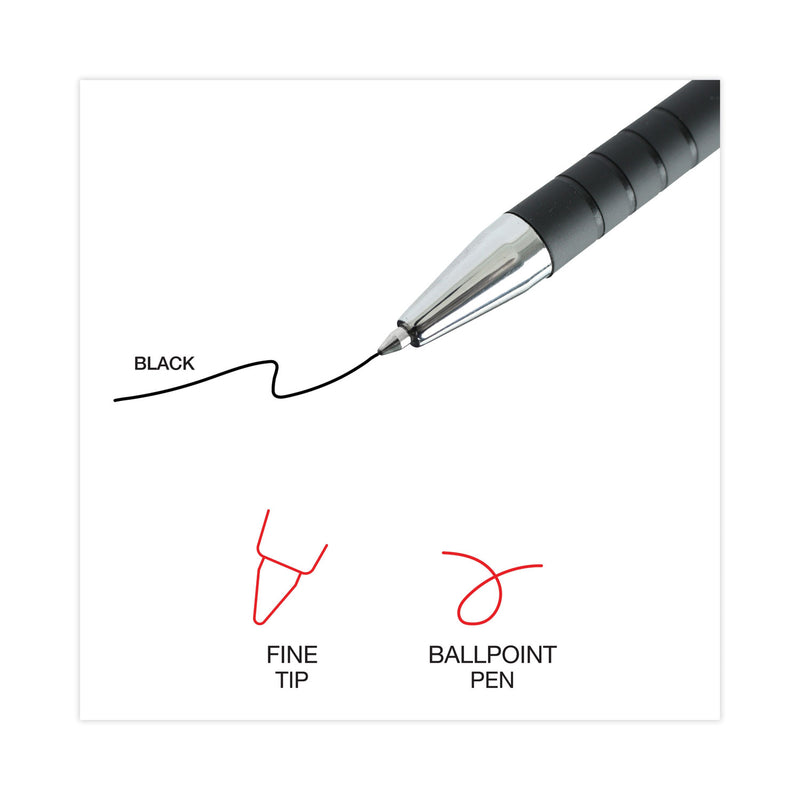 Universal Ballpoint Pen, Retractable, Fine 0.7 mm, Black Ink, Black Barrel, Dozen