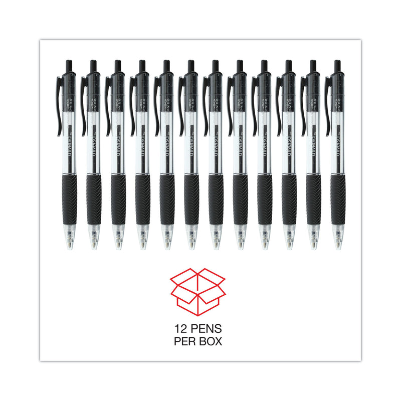 Universal Comfort Grip Ballpoint Pen, Retractable, Medium 1 mm, Black Ink, Clear Barrel, Dozen