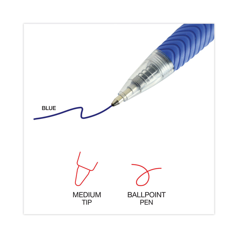 Universal Comfort Grip Ballpoint Pen, Retractable, Medium 1 mm, Blue Ink, Clear Barrel, Dozen